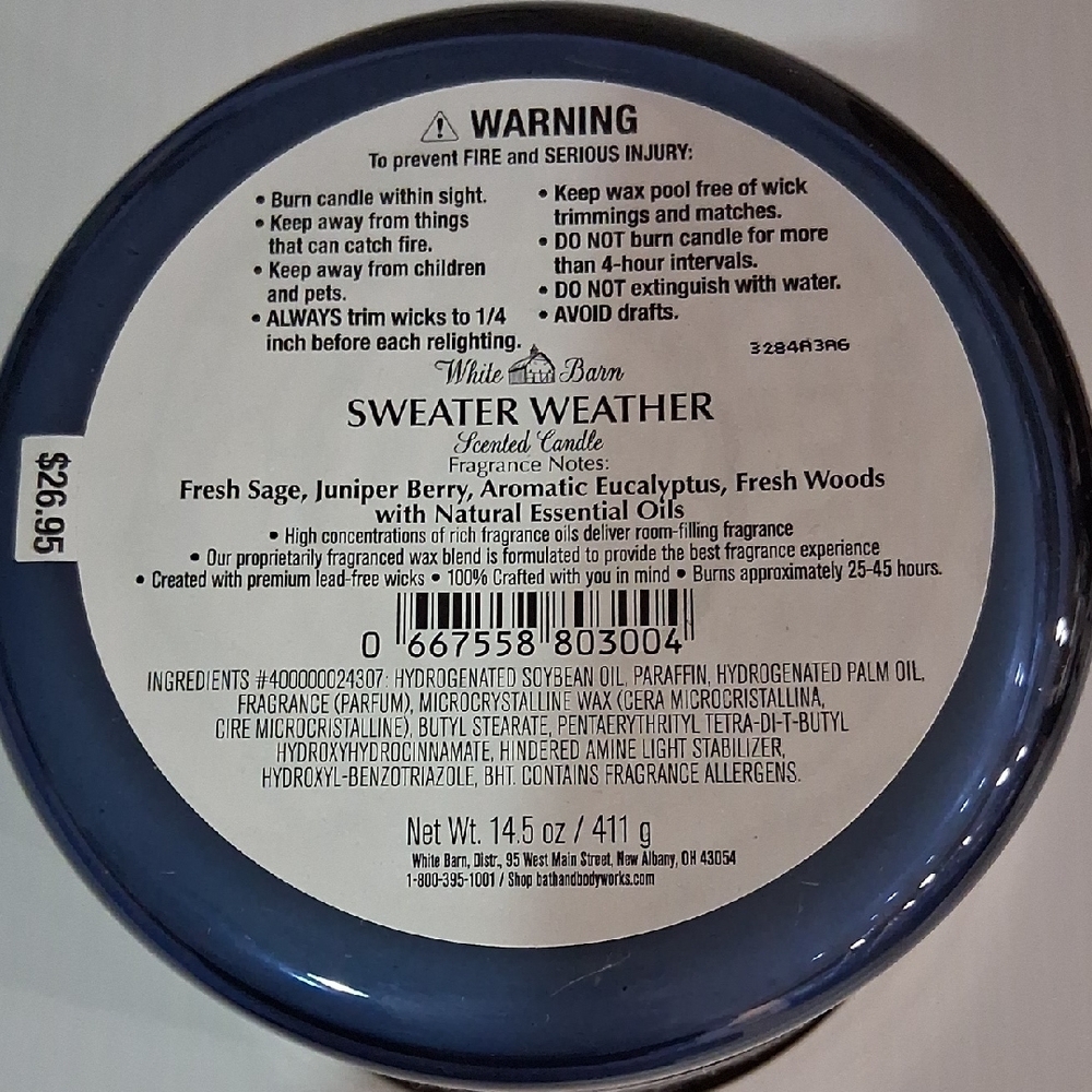White Barn Sweater Weather Candle - Blue and Gold - Picture 3 of 3
